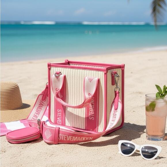 Steve Madden Pink and Cream Beach Tote - Picture 2 of 4